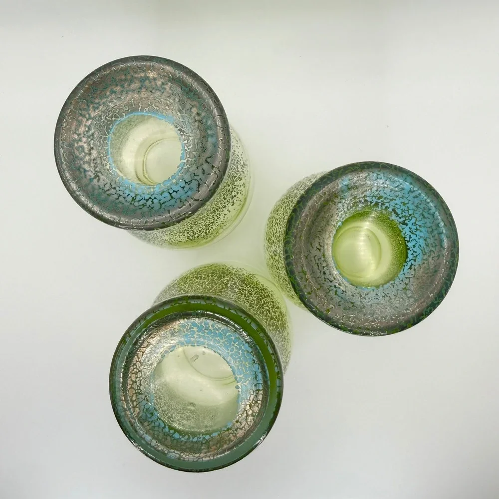 Set of 6 Hand Blown Ombre Green Art Glass Highball Tumbler‎ Glasses Mermaidcore